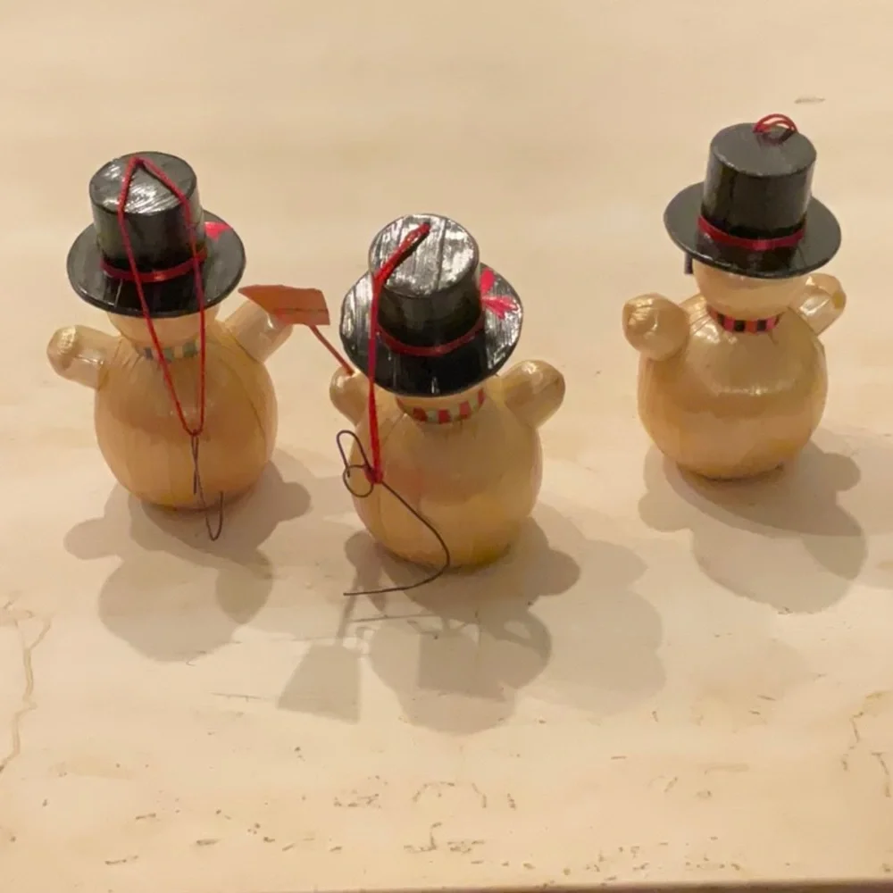 Vintage Snowman Christmas Ornaments Wheat Stalk Xmas Ornament Lot Of 3 Snowmen
